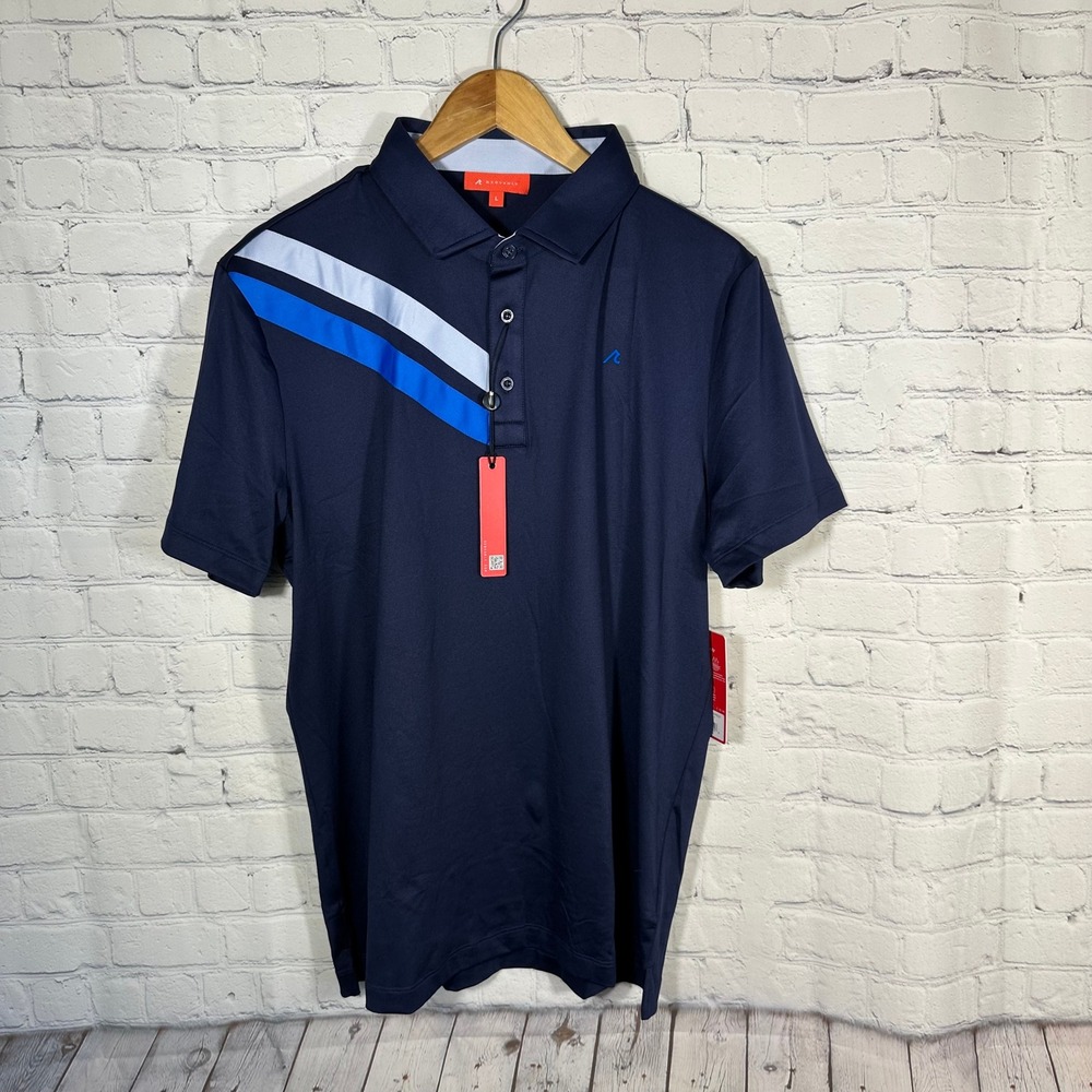 Redvanly Westin Polo Mens Large Midnight Navy Striped Golf Shirt R2506 NEW